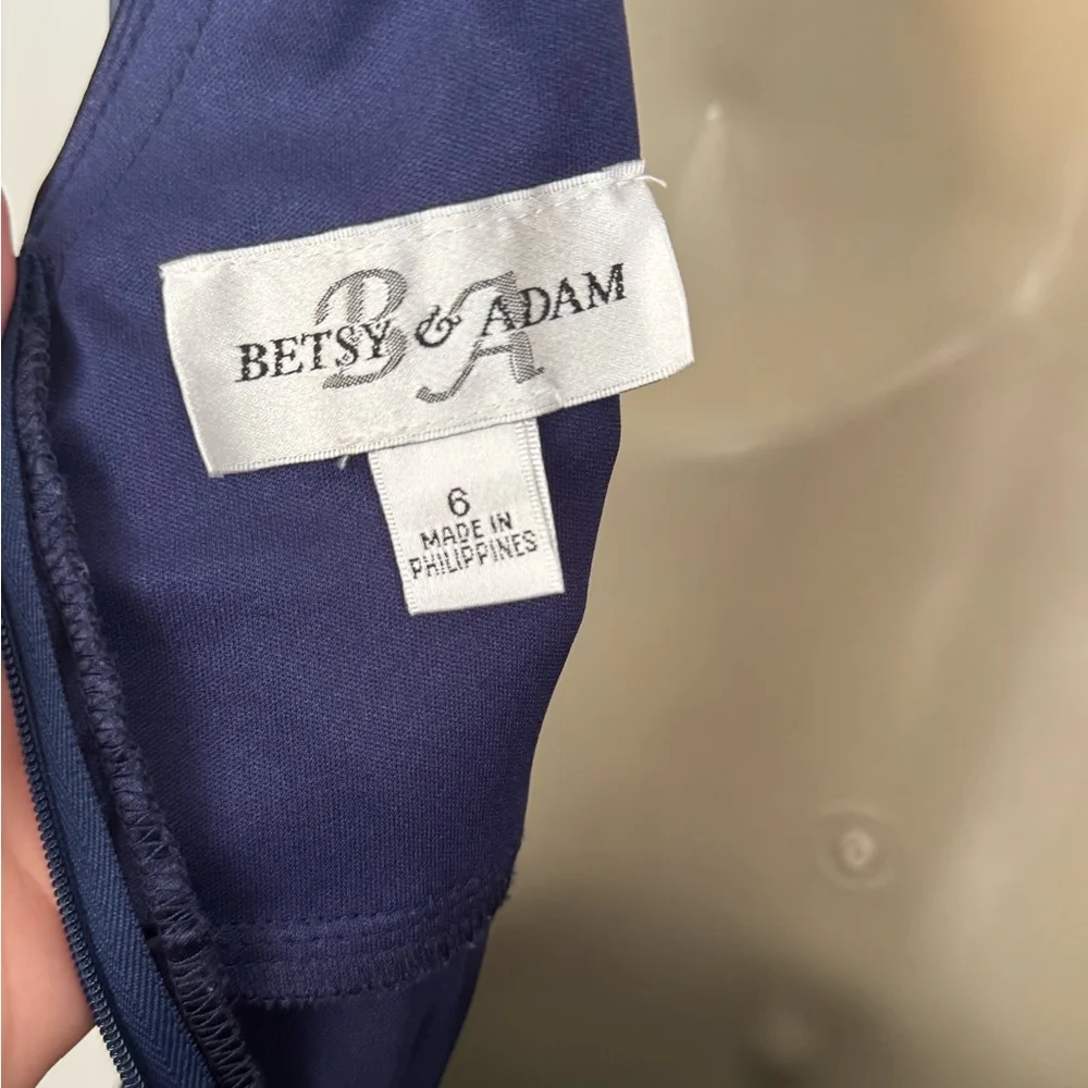 Betsy & Adam Midnight Blue Ruched satin Dress - Picture 5 of 5